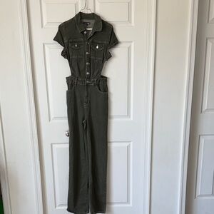 Fashion Nova Olive Green Denim Jumpsuit